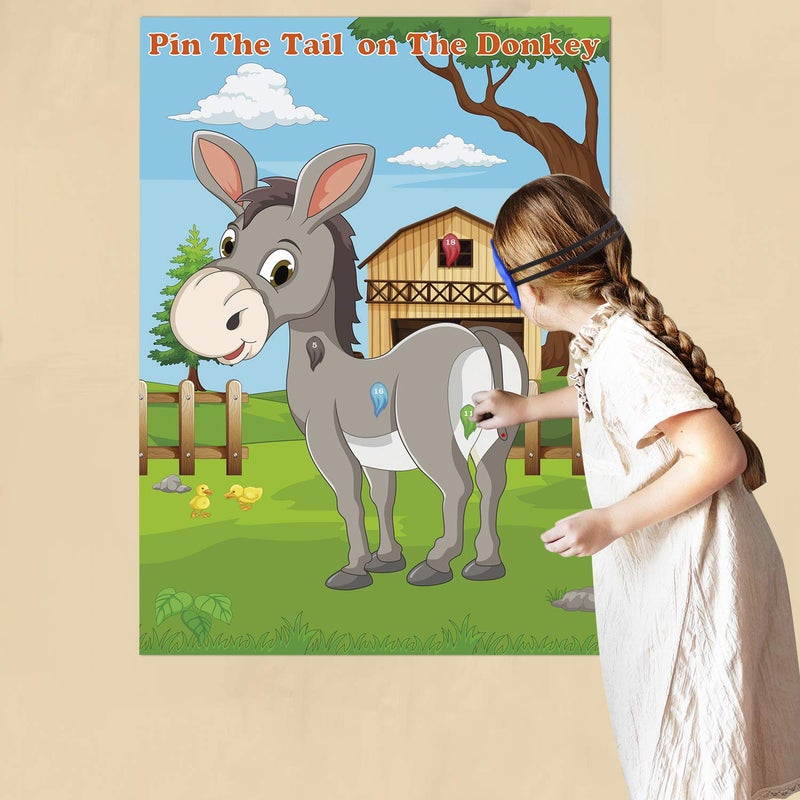 FEPITO Pin The Tail on The Donkey Party Game with 24 Pcs Tails for Kids Birthday Party Decorations, Carnival Circus Party Supplies - Image 4